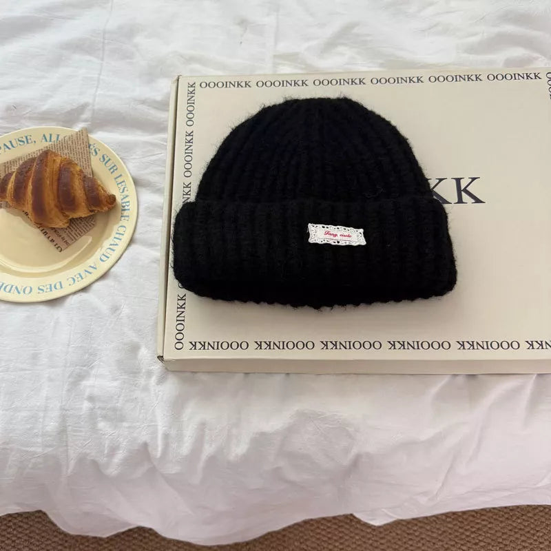 Warm Knitted Beanie Hat - Black One Size