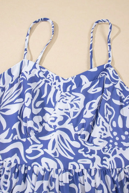 Floral Print Spaghetti Strap High Waist Dress -