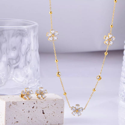 Gold-Plated Flower Jewelry Set -