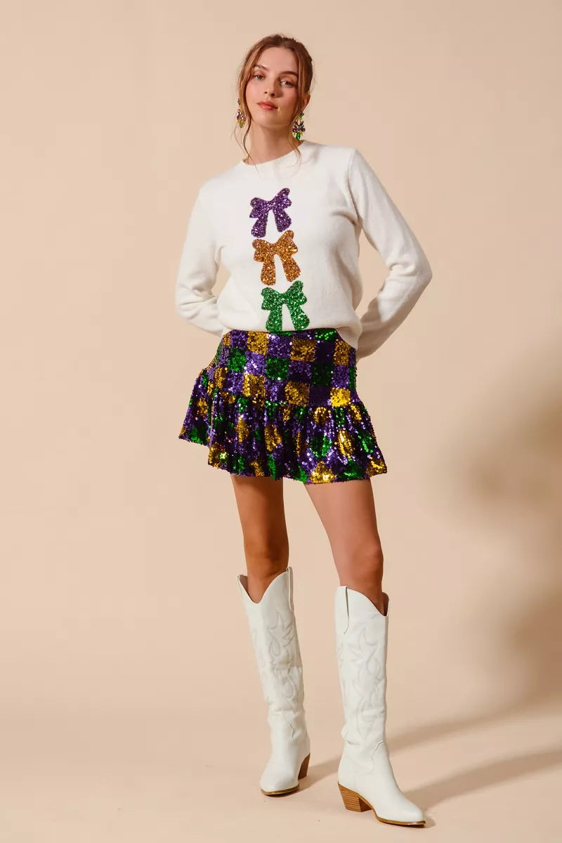 Mardi Gras Checker Sequins Mini Skirt -