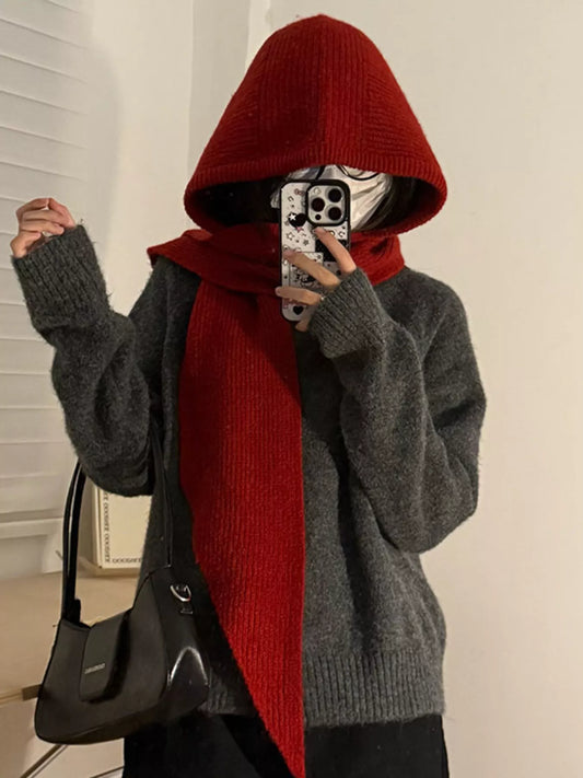 Cozy Knit Winter Scarf - Red One Size