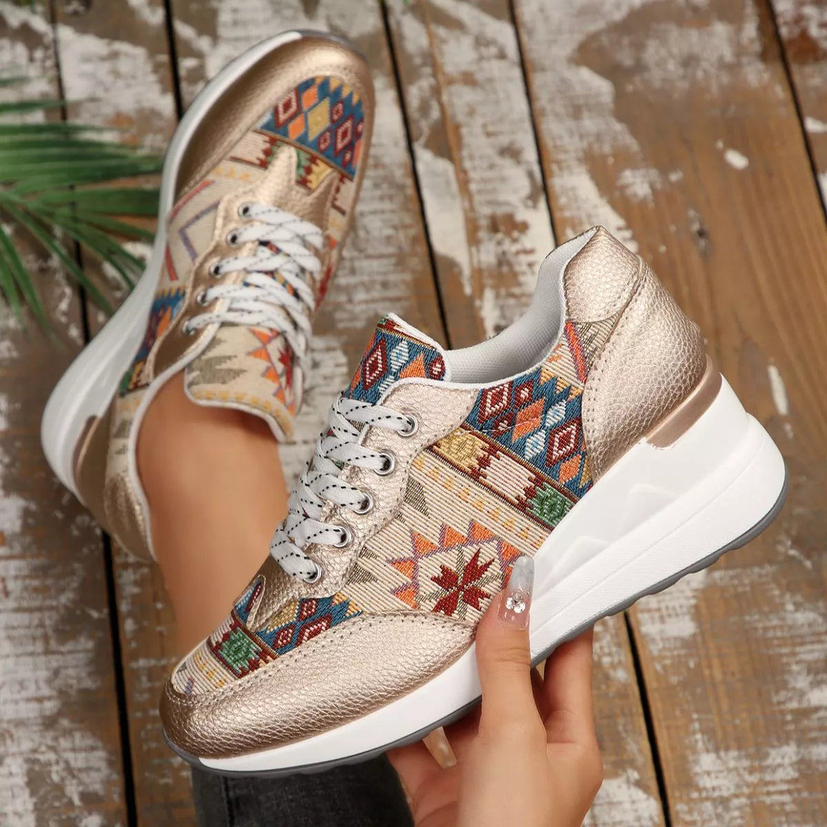 Lace Up Wedge Sneakers -