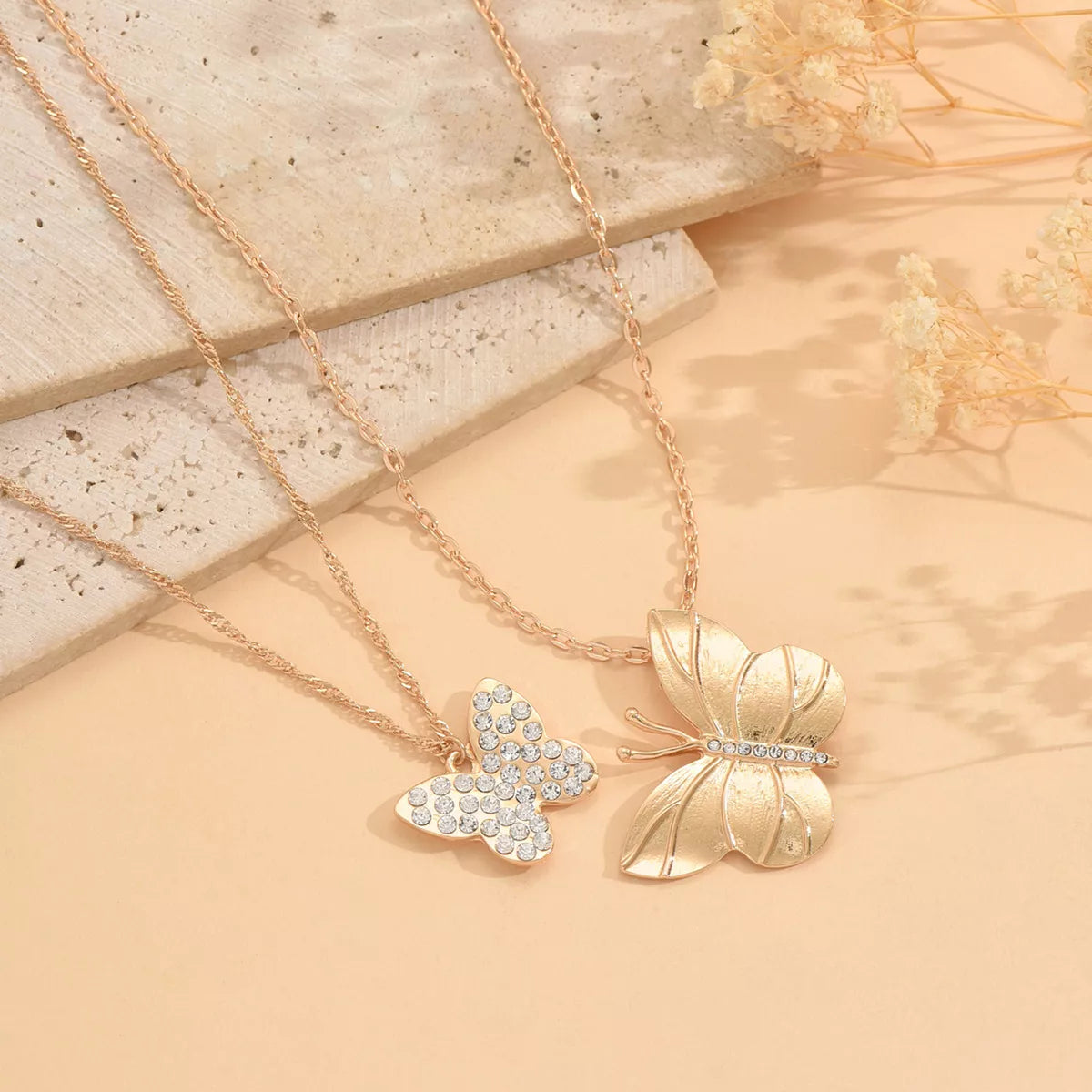 2-Piece Rhinestone Butterfly Necklace -