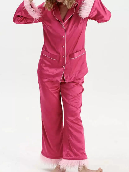 Silky Button Up Top and Pants Lounge Set -