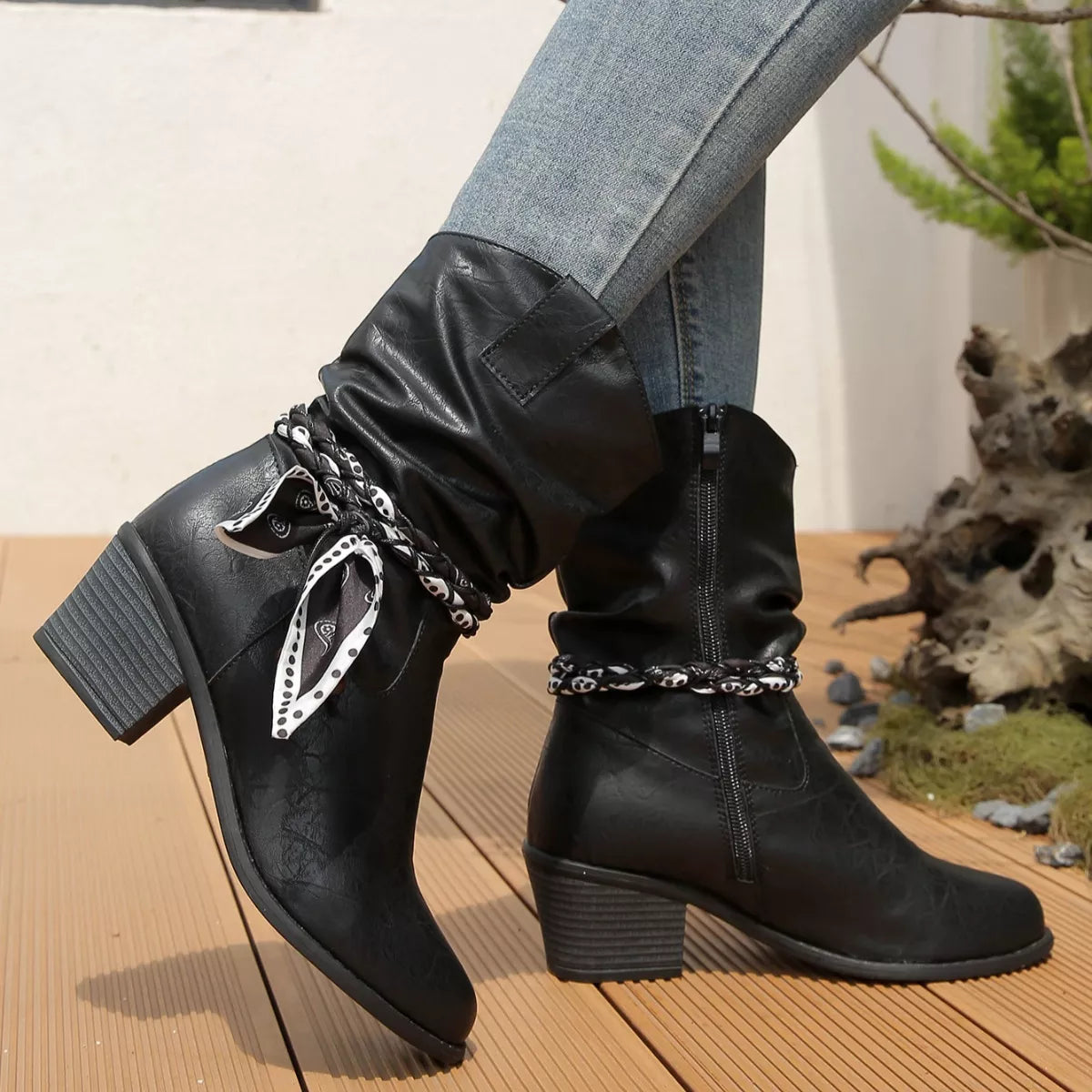 Braided Detail Western Boots -