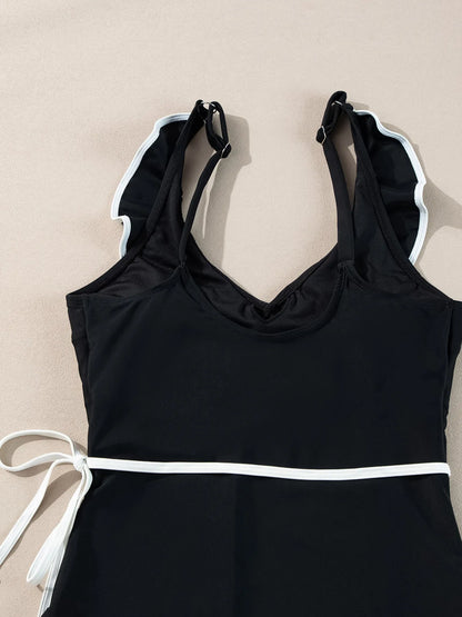 Ruffle Trim V-Neck One-Piece Swimsuit -