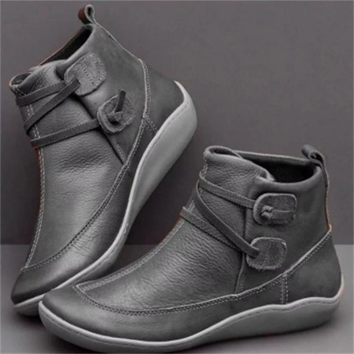 Button Detail Ankle Boots - Dark Gray