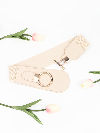PU Elastic Wide Belt with Alloy Buckle -