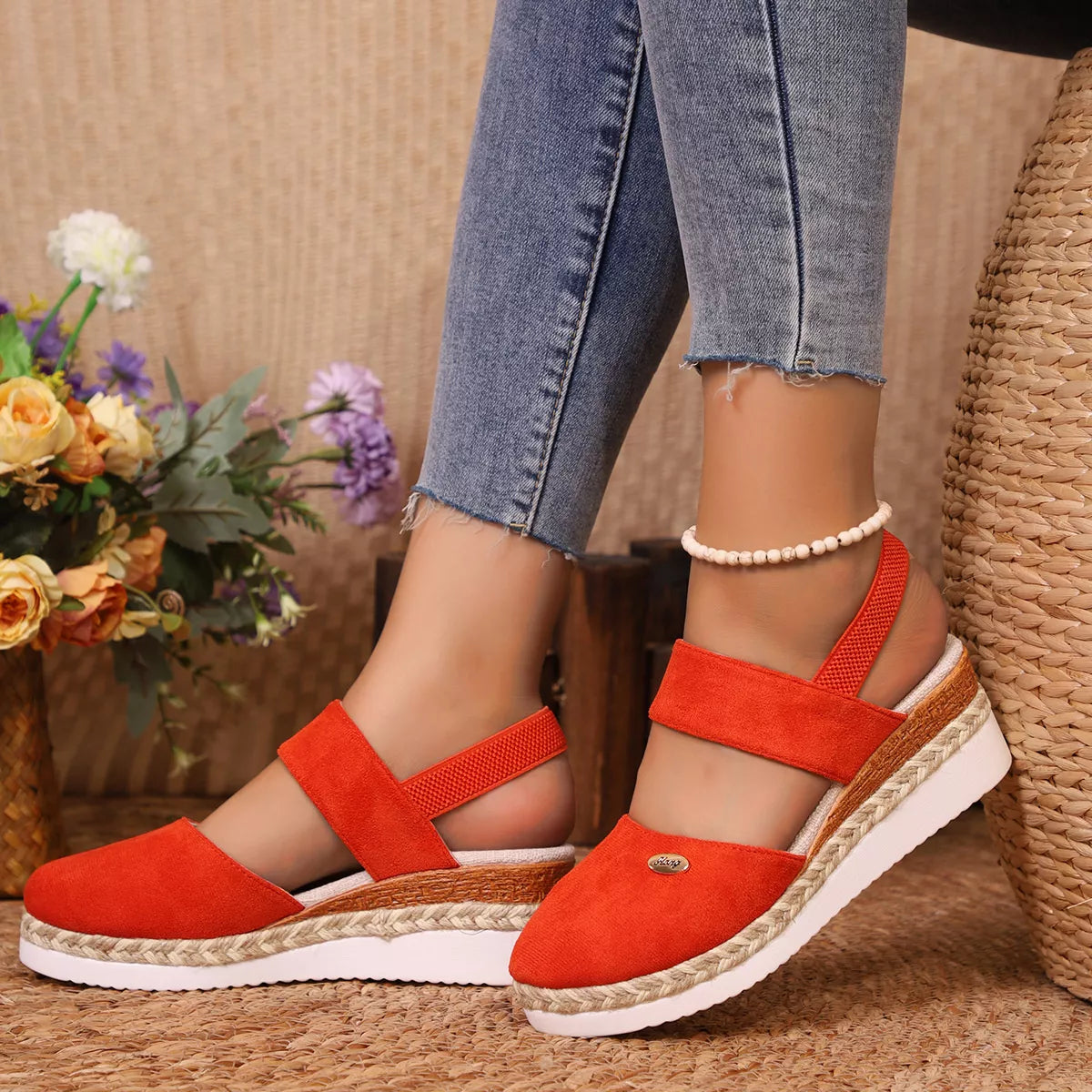 Espadrille Wedge Sandals - Orange