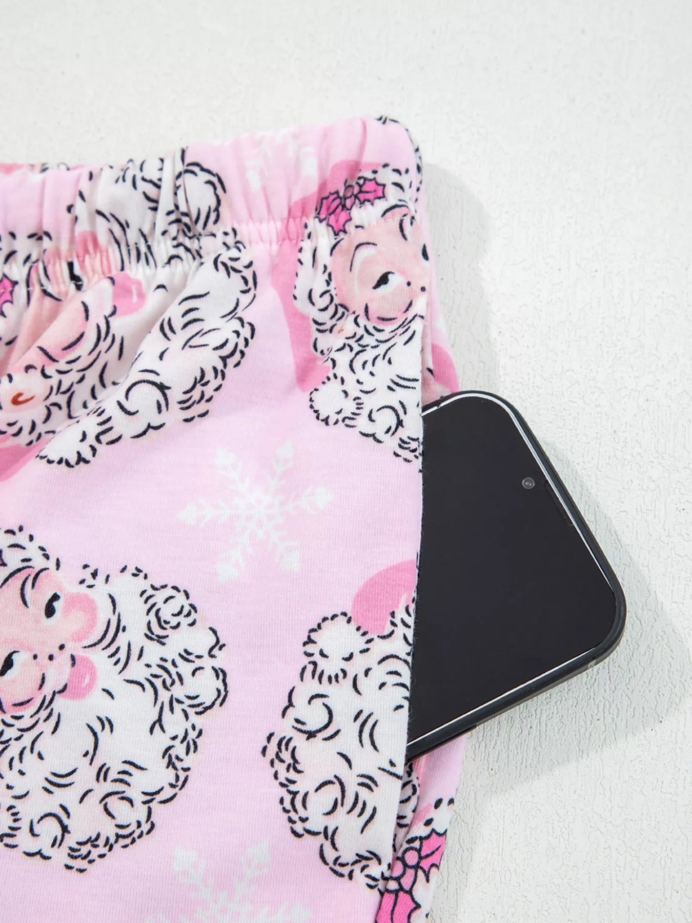 Santa Claus Print V-Neck Tee Drawstring Pants Lounge Set -
