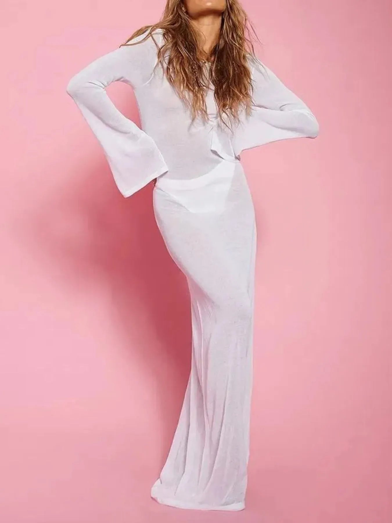 Backless Long Sleeve Maxi Cover-Up -
