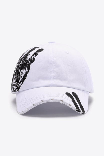 Graphic Distressed Adjustable Baseball Cap - White One Size