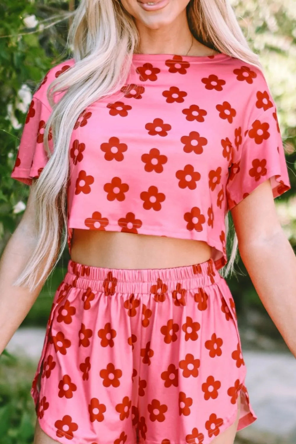 Floral Cropped Tee and Shorts Lounge Set -
