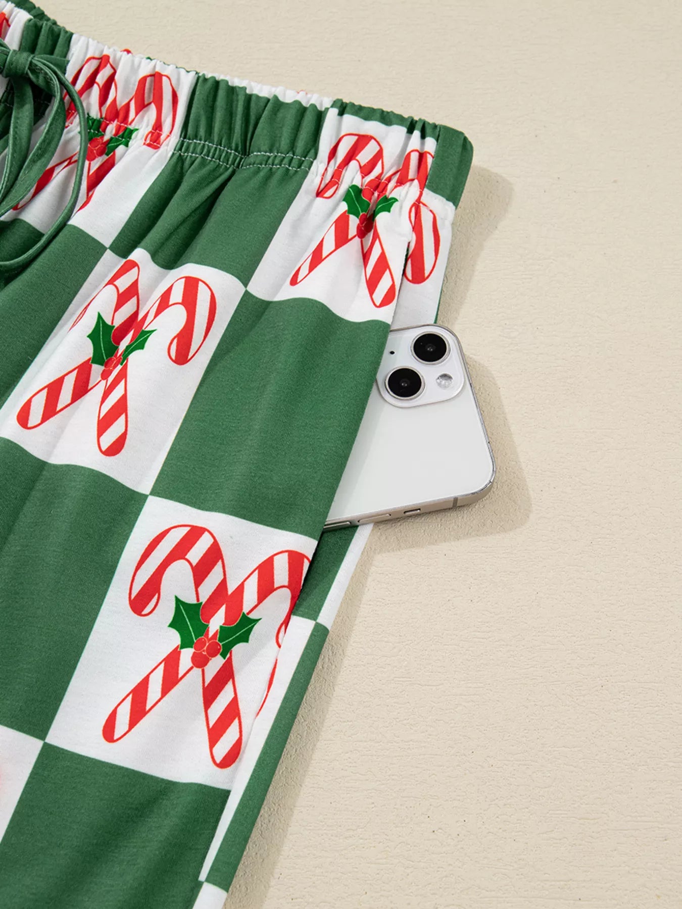 Candy Cane Checkered Pattern Pajama Set -