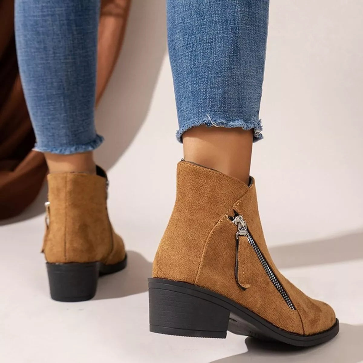 Point Toe Block Heels Boots -