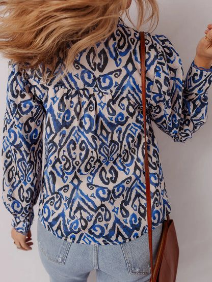Paisley Print Long Sleeve Blouse -