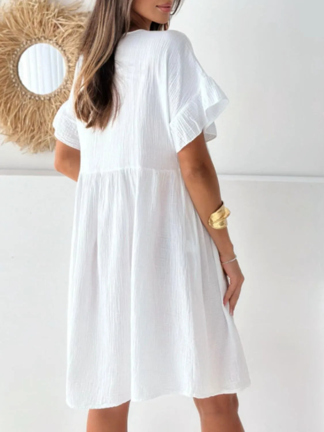 Round Neck Short Sleeve Mini Dress -