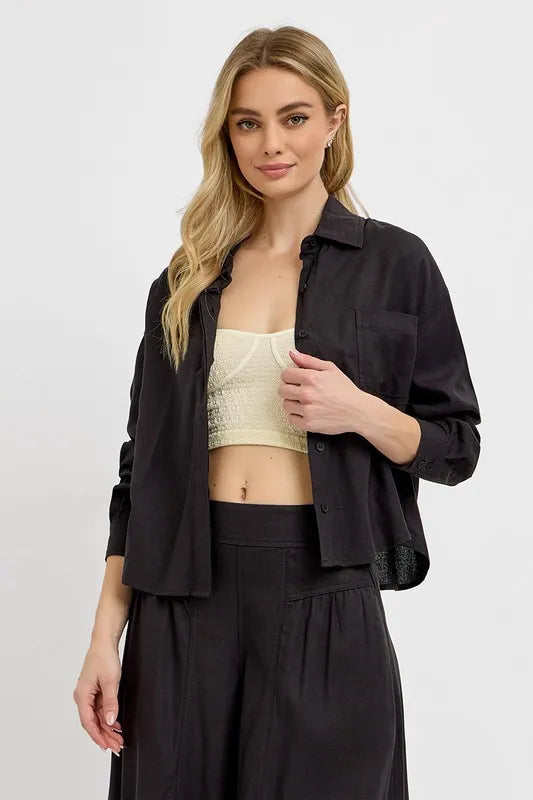 Button Down Long Sleeve Shirt - Black