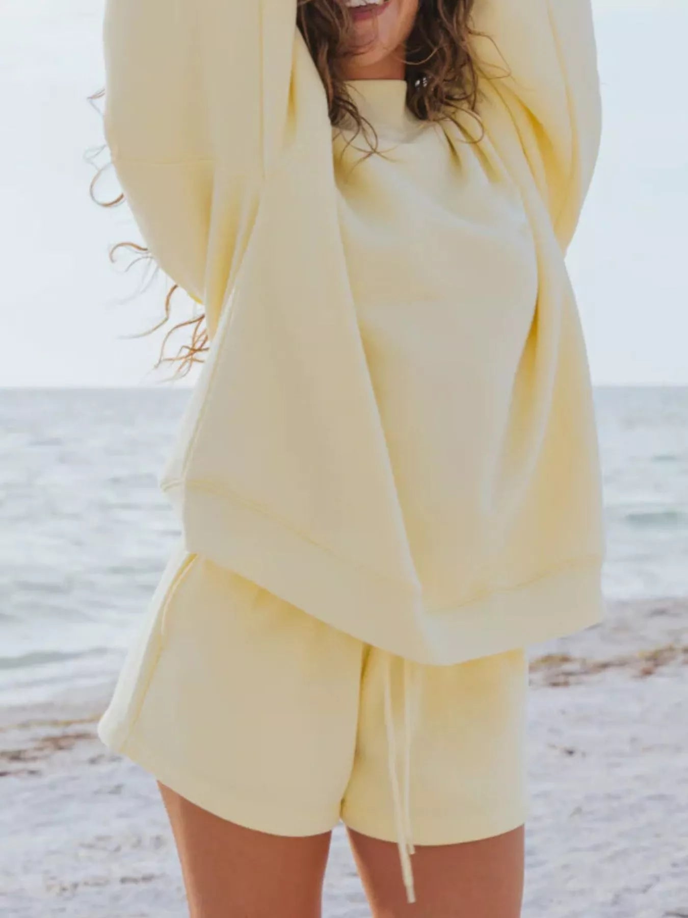 Relaxed Fit Round Neck Sweatshirt and Shorts Set -