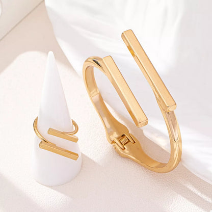 Adjustable Modern Bar Bracelet and Ring Jewelry Set -
