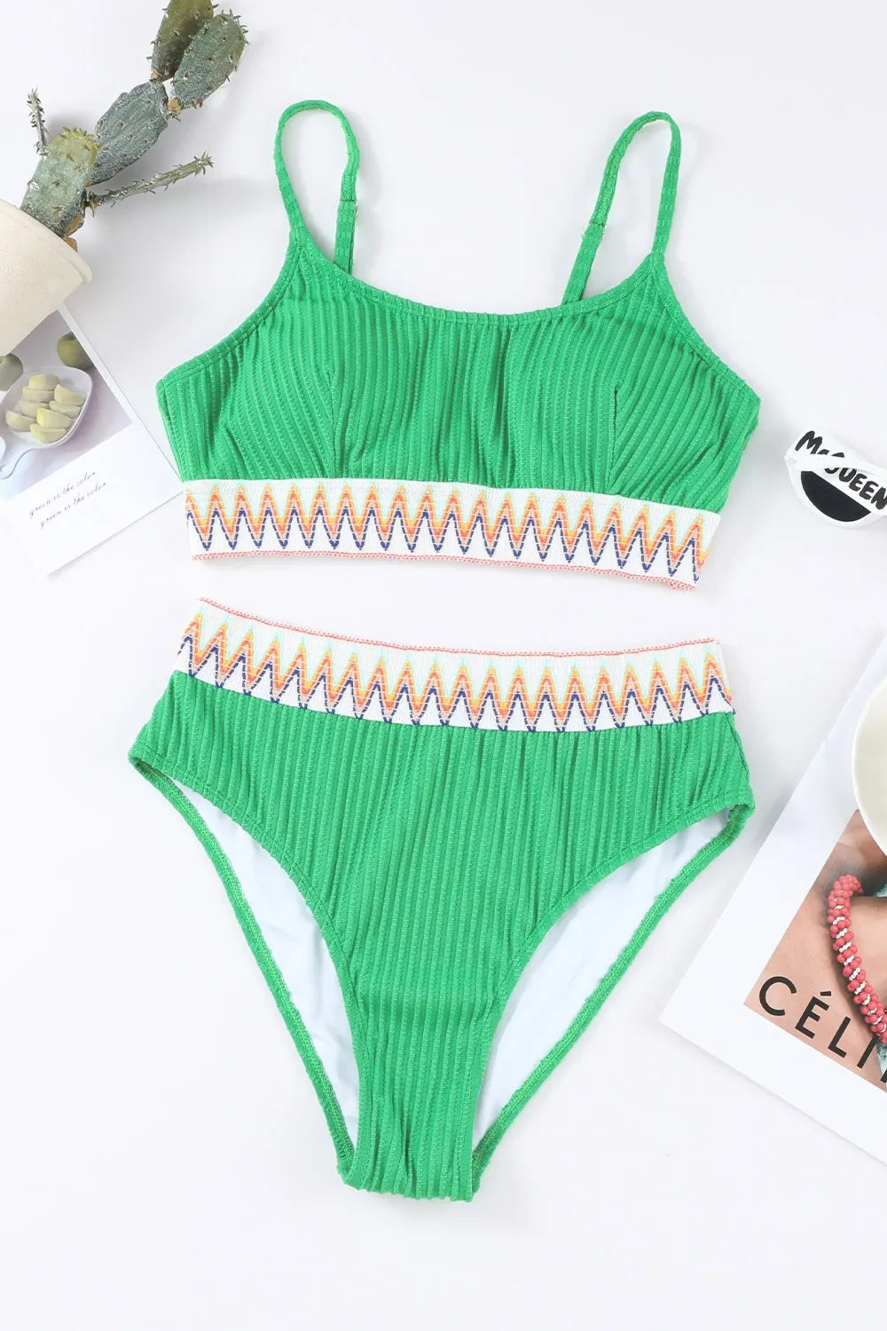 Textured Bikini High Waist Swimsuit Set -