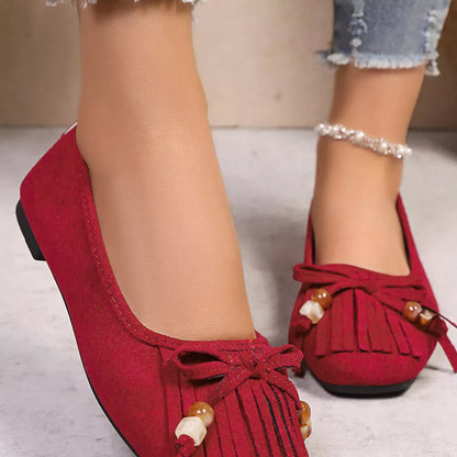 Suede Fringe Slip-Ons -