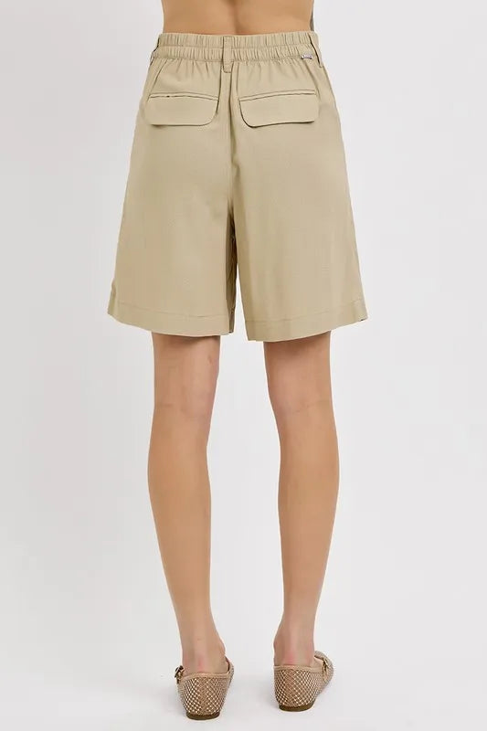 High Rise Pleated Front Shorts -