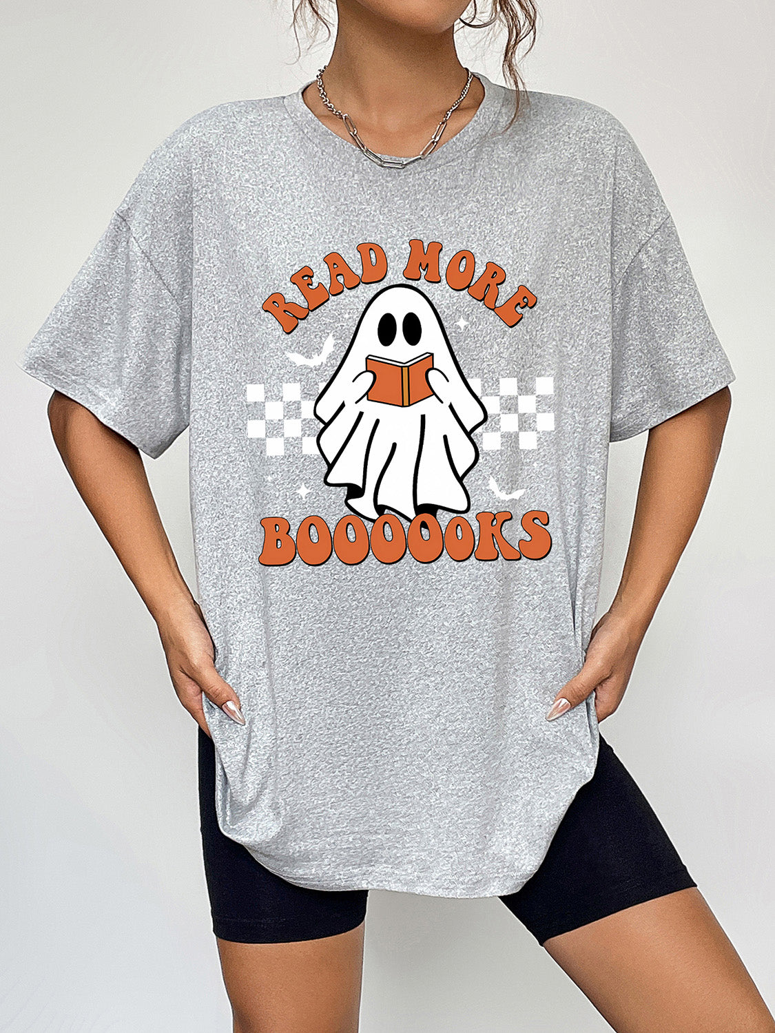 Round Neck Short Sleeve Ghost Graphic T-Shirt - Cloudy Blue