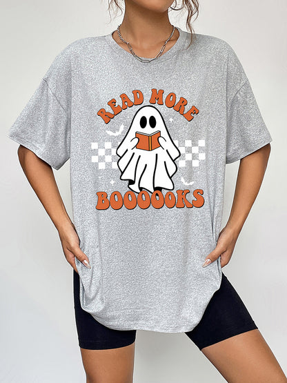 Round Neck Short Sleeve Ghost Graphic T-Shirt - Cloudy Blue