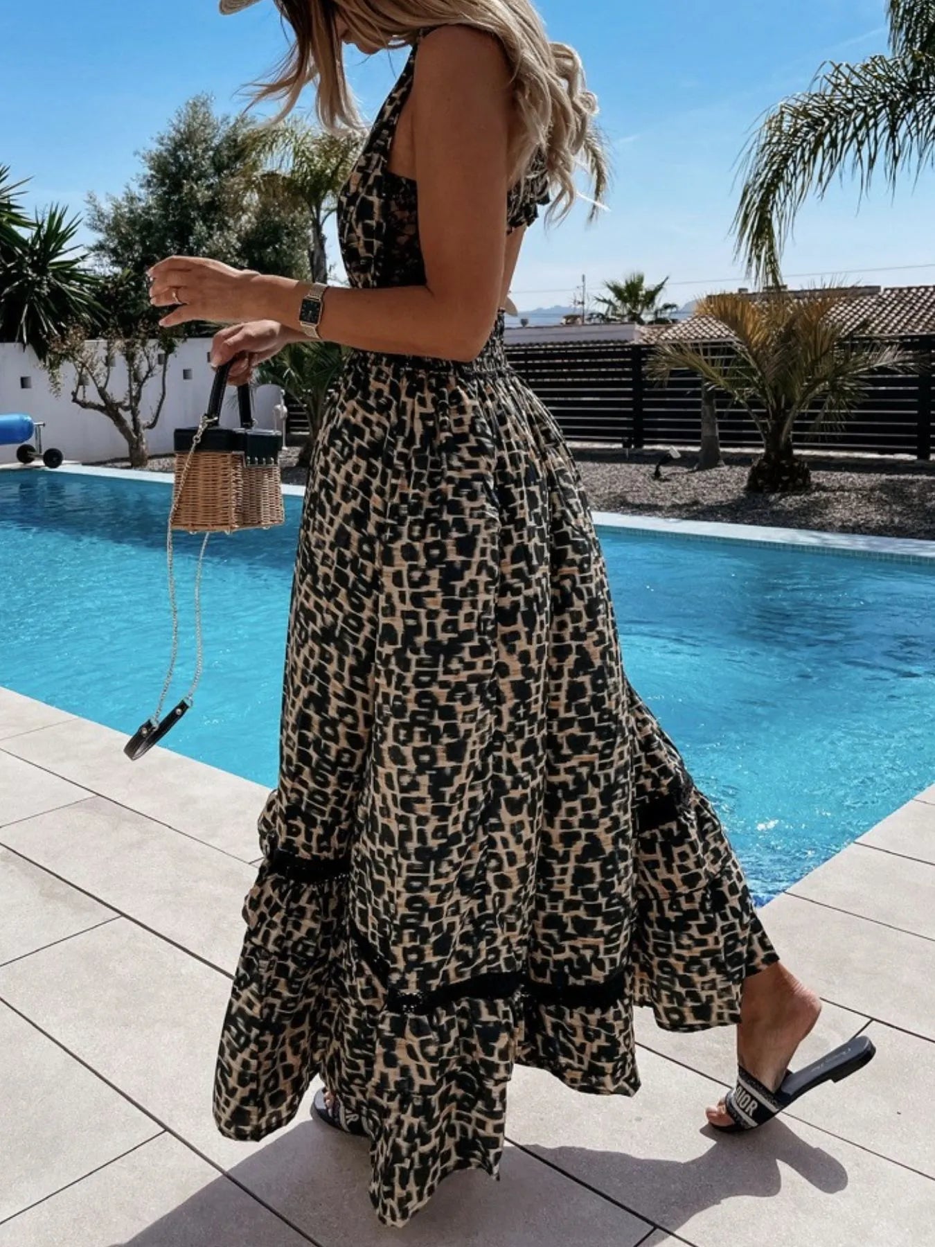 Leopard Print Sleeveless Maxi Dress -