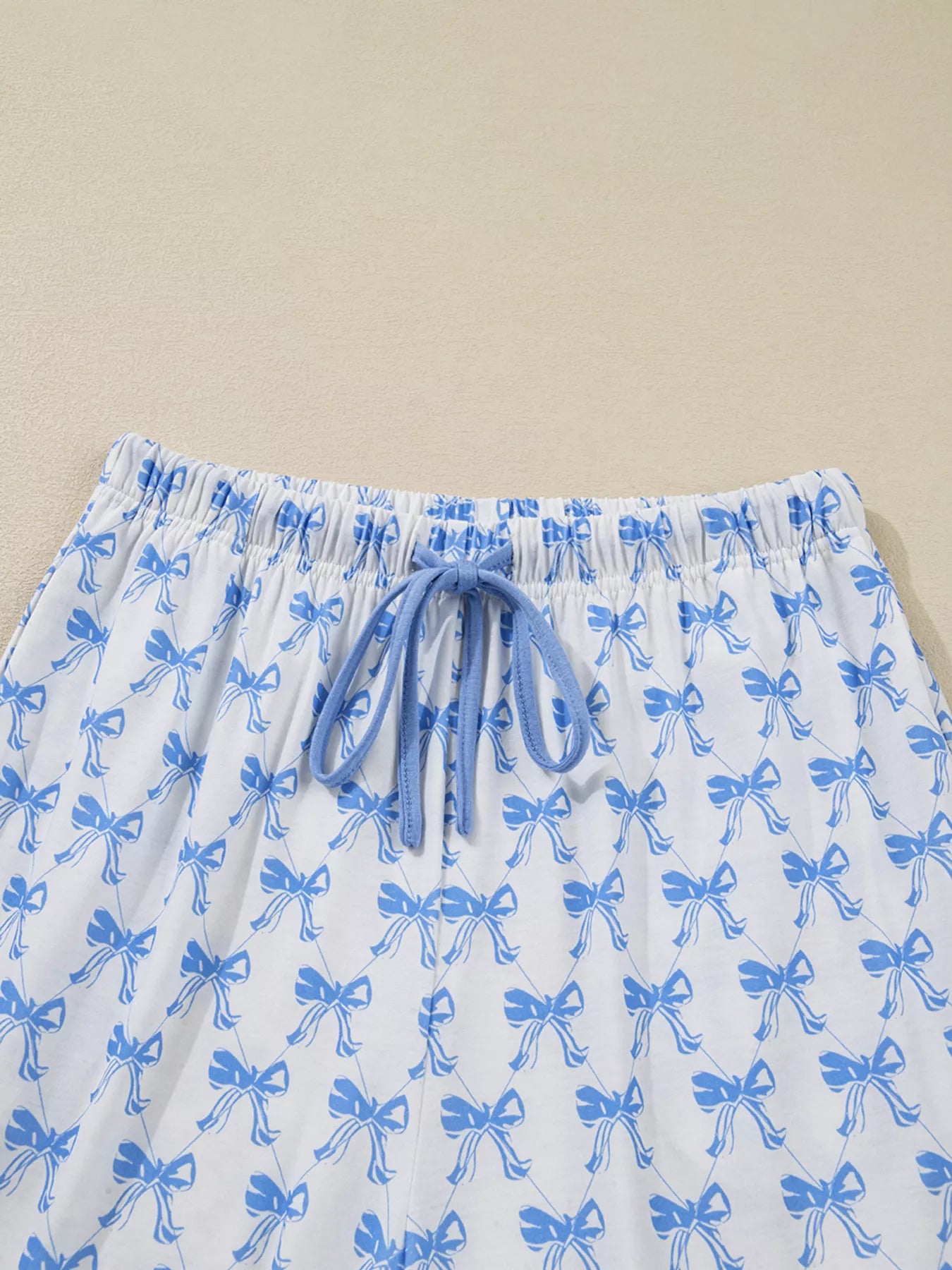 Bow Print Long Sleeve Shirt and Pants Pajama Set -
