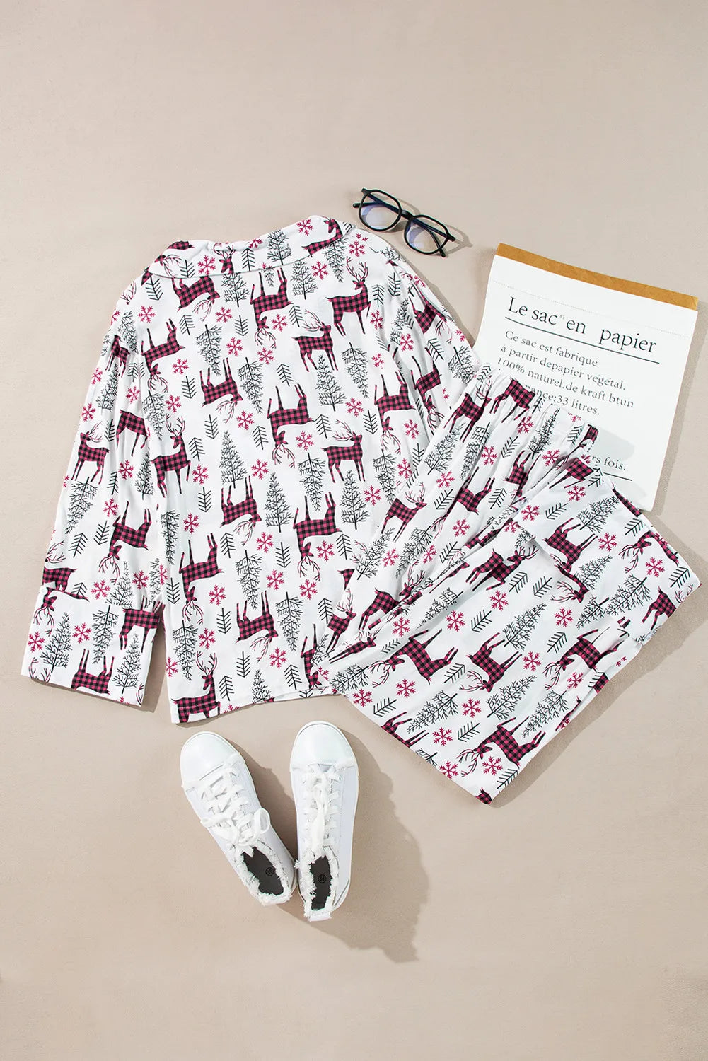 Printed Long Sleeve Top and Drawstring Pants Lounge Set -