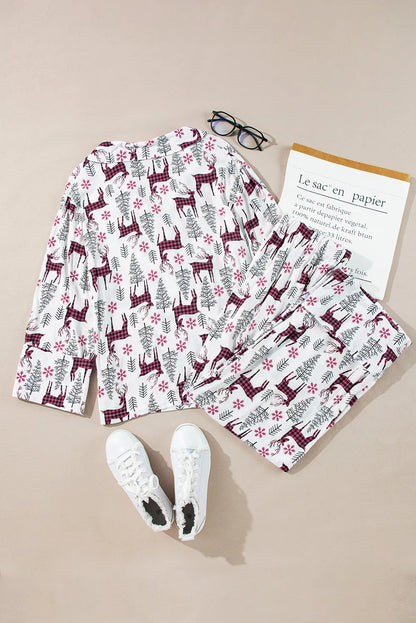 Printed Long Sleeve Top and Drawstring Pants Lounge Set -