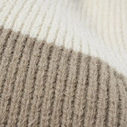 Color Block Knit Hat with Pom-pom -
