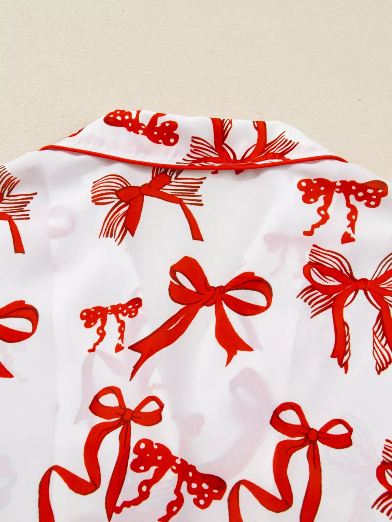 Bow Print Top and Pants Pajama Set -