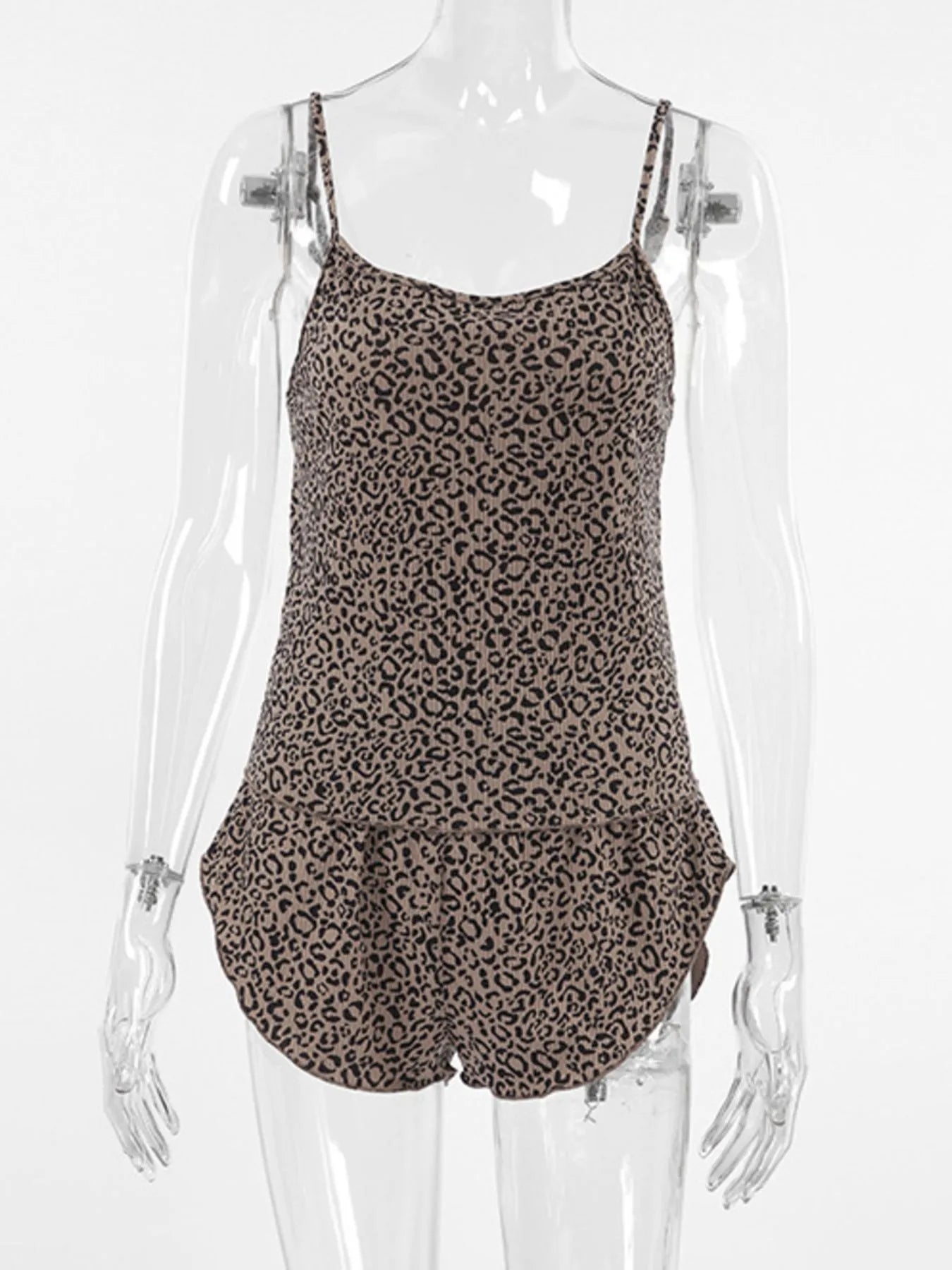 Leopard Cami Cardigan and Shorts 3-Piece Set -