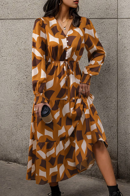 Printed Tied Pocketed Lantern Sleeve Dress | AdoreStarr