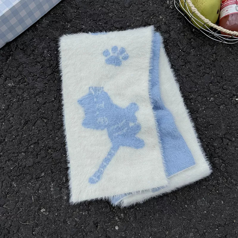 Cute Cat Paw Print Plush Scarf -