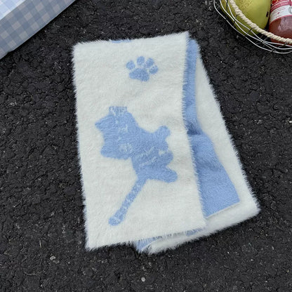 Cute Cat Paw Print Plush Scarf -