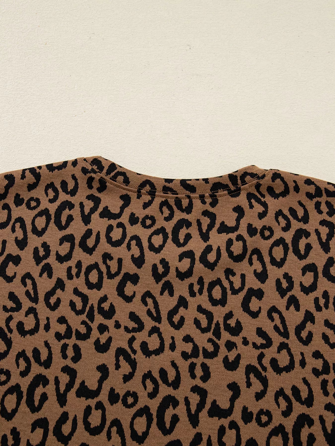 Striped Trim Leopard Long Sleeve Top Drawstring Pant Set -