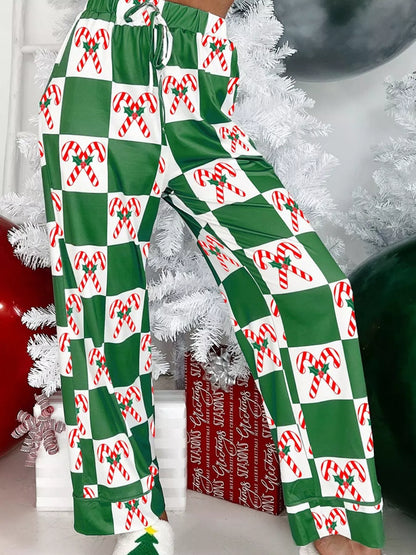 Candy Cane Checkered Pattern Pajama Set -