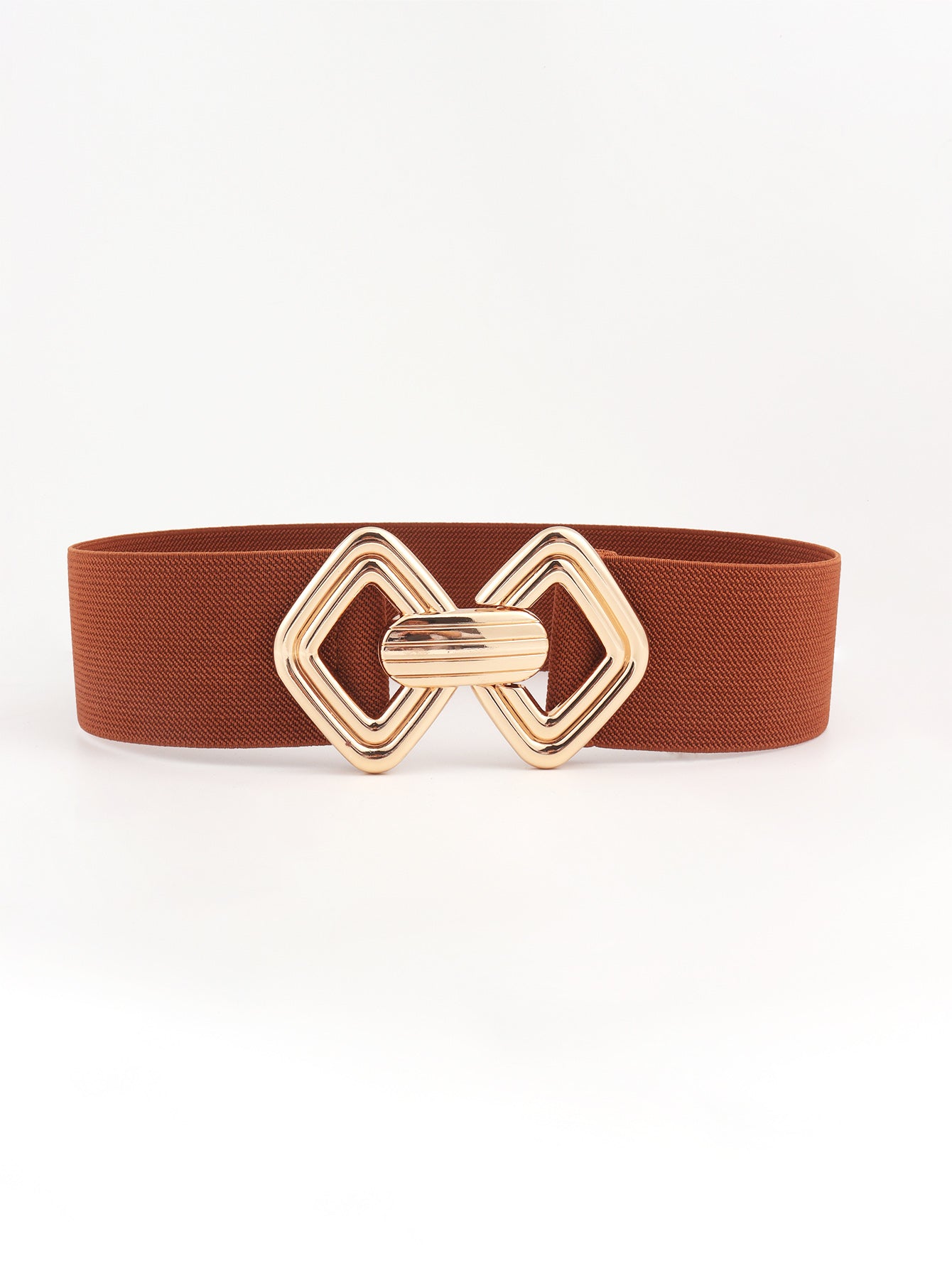 Geometric Buckle Elastic Wide Belt - Chestnut One Size