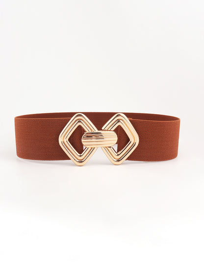 Geometric Buckle Elastic Wide Belt - Chestnut One Size