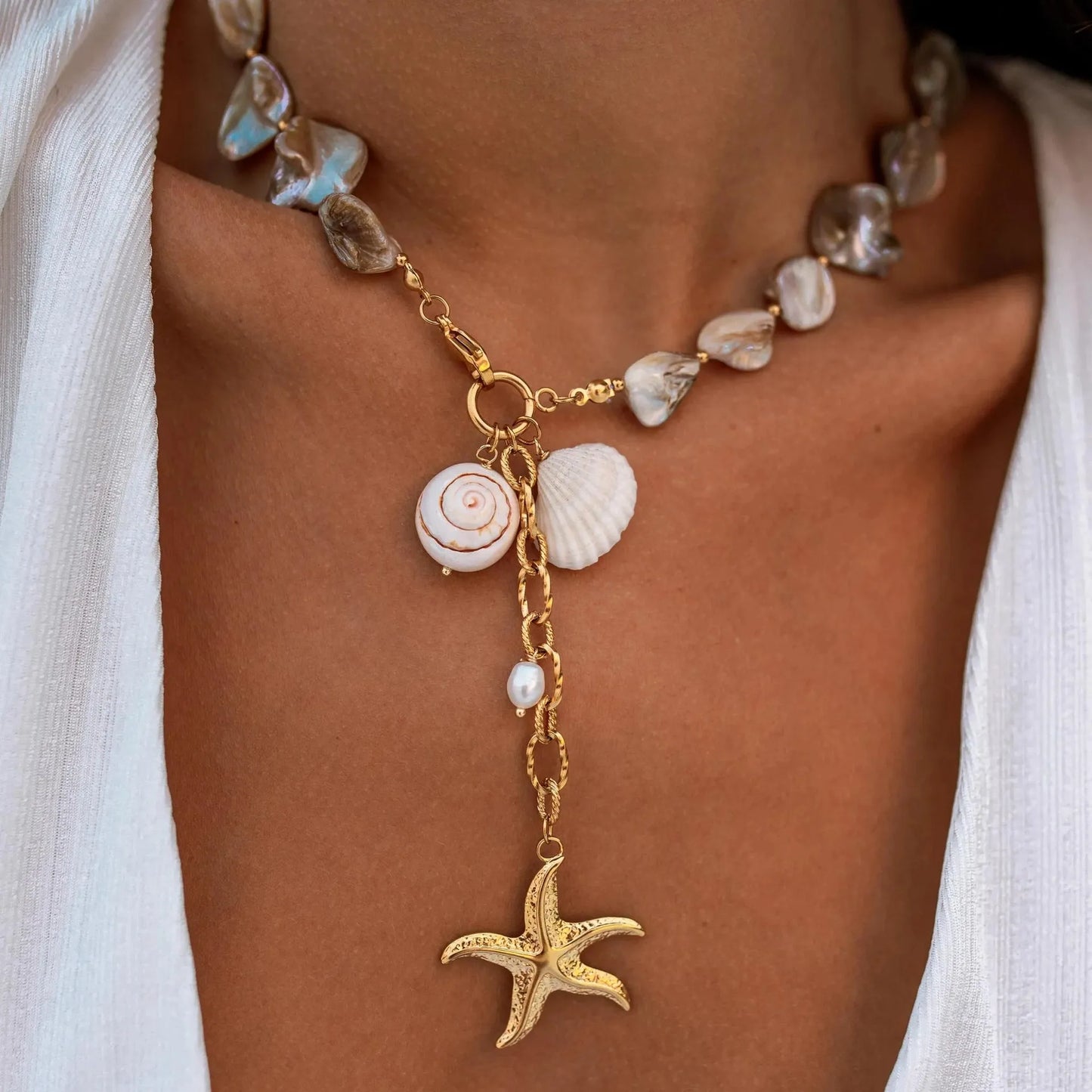 Ocean Theme Necklace - Gold One Size