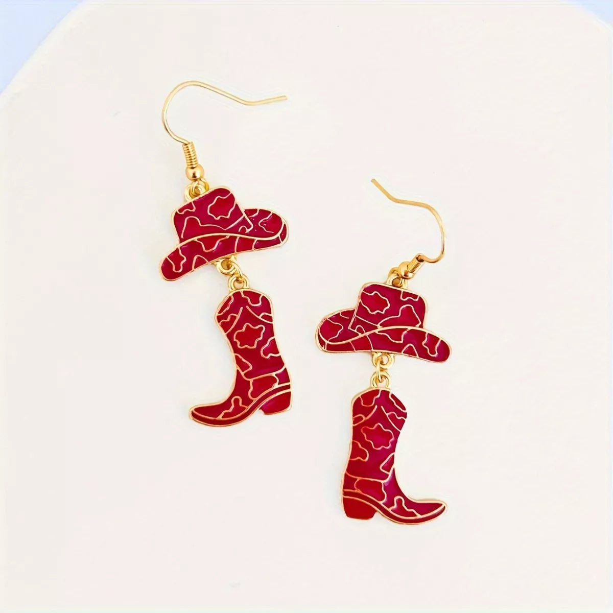 Cowboy Hat and Boot Dangle Earrings - Red One Size