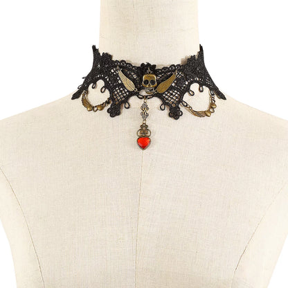 Lace Skull Necklace and Earrings Jewelry Set -