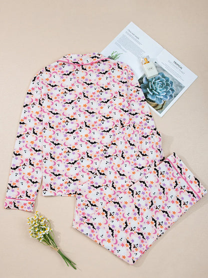 Ghost Print Button Up Top and Pants Lounge Set -