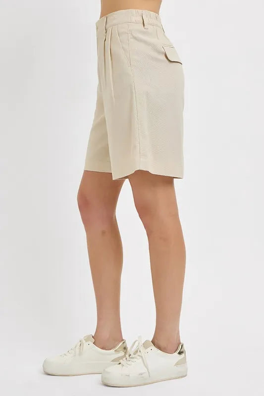 High Rise Pleated Front Shorts -