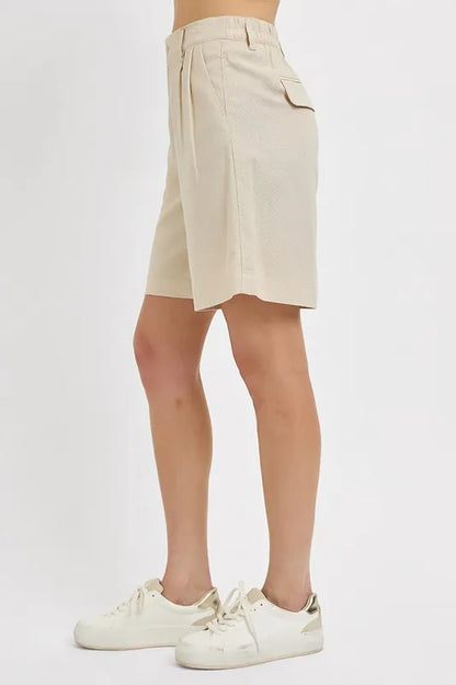 High Rise Pleated Front Shorts -