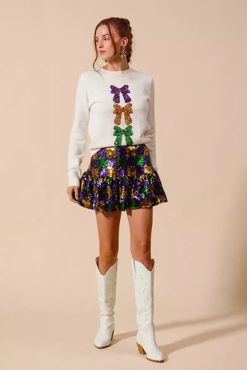 Mardi Gras Checker Sequins Mini Skirt -